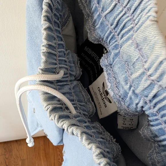 Adidas Always Original Denim Track Pants Jeans Wide Leg Light Blue Wash Small - Picture 9 of 17